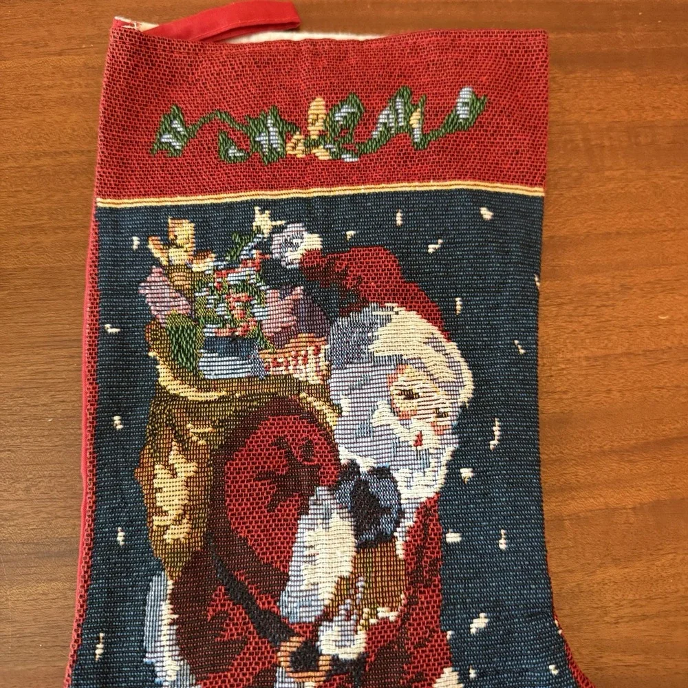 Vintage Tapestry Christmas Stocking Santa on Chimney – 18